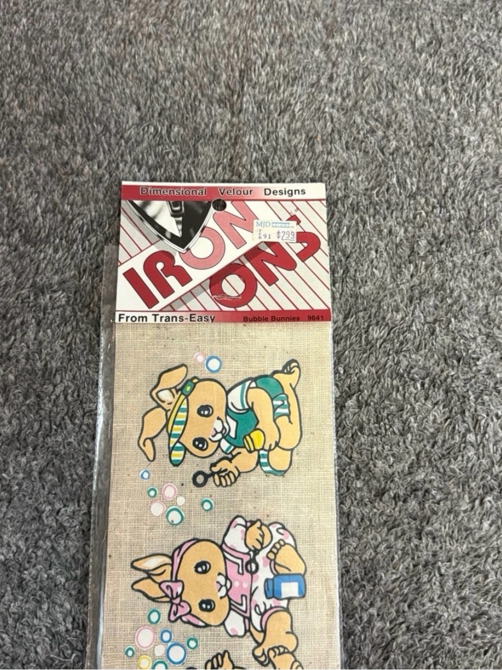 Vtg 80’s Iron-Ons Trans-Easy Dimensional Velour Design - Bubble Bunnies #9641